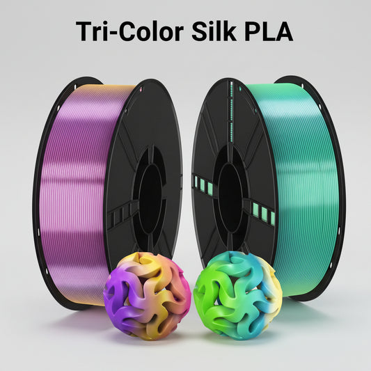 Premium Silk Tri-Color PLA 3D Printer Filament, 1.75mm, 1 kg (2.2 lb) Spools