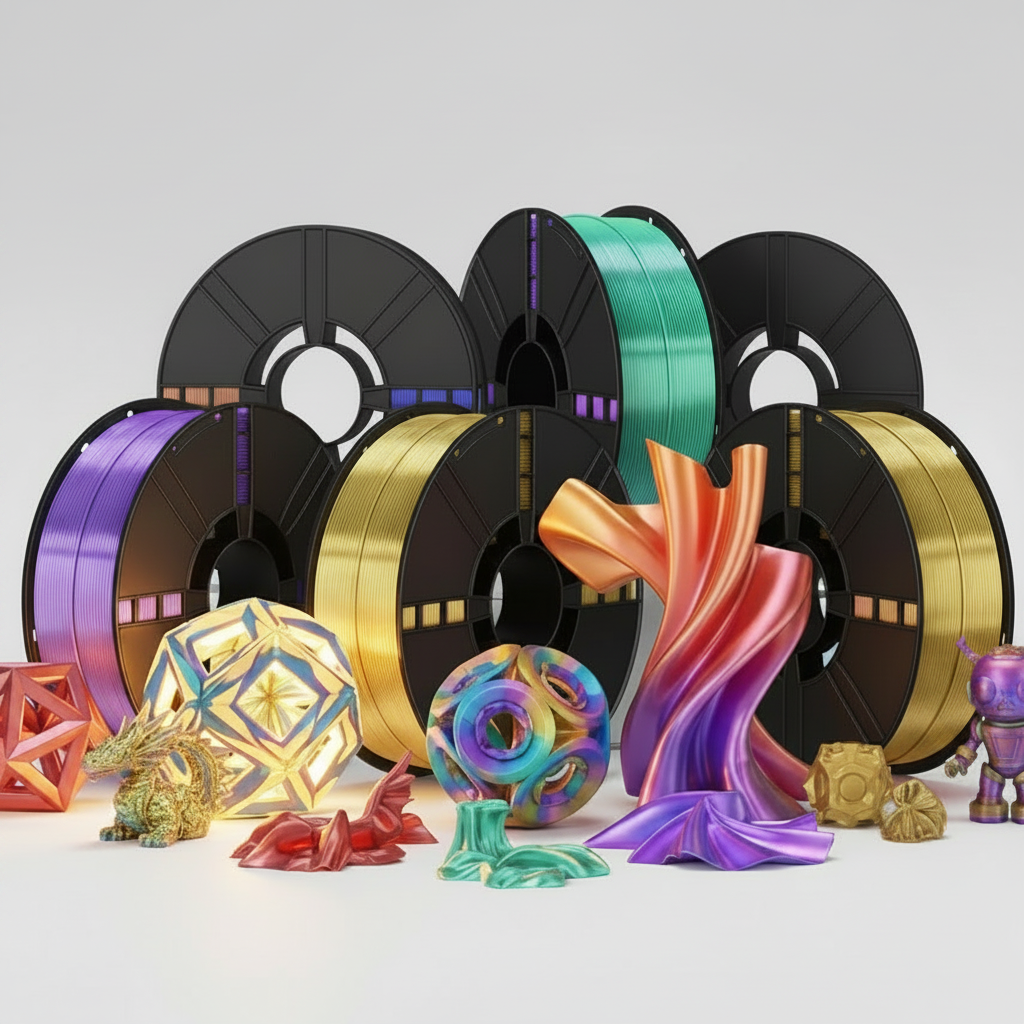 Silk PLA Tri-Color Co-Extruded 3D Printing Filament, High-Speed 1.75mm, 1KG (2.2 lb) Spool