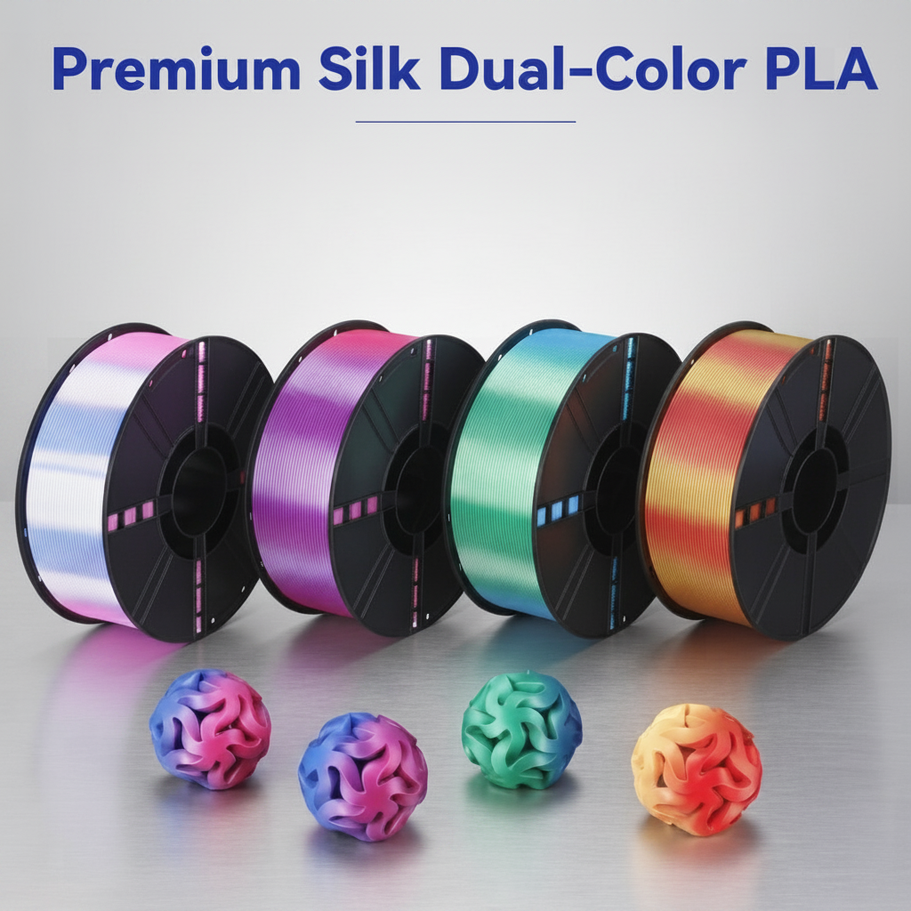 Premium Silk Dual-Color PLA 3D Printer Filament, 1.75mm, 1 kg (2.2 lb) Spools