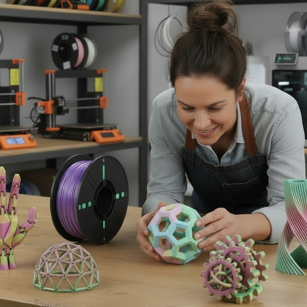Silk PLA Tri-Color Co-Extruded 3D Printing Filament, High-Speed 1.75mm, 1KG (2.2 lb) Spool