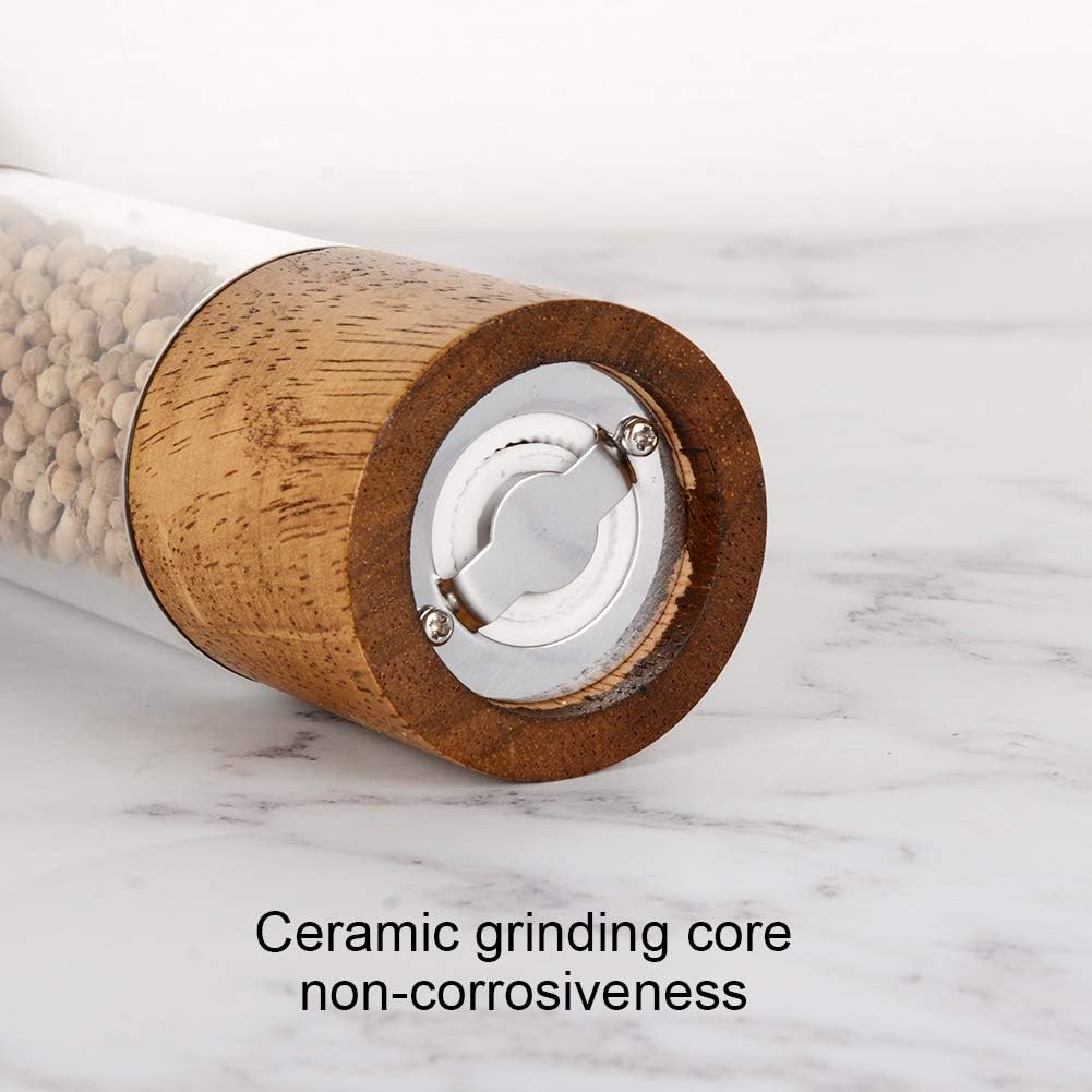 Salt and Pepper Grinder 2pcs Set, Acrylic see-through walls, 8" Tall