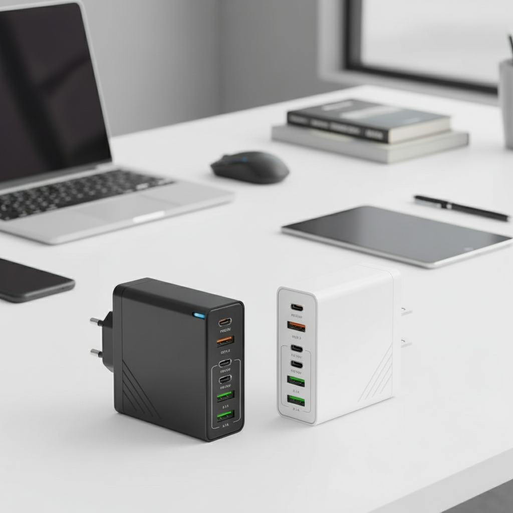 6 Outlets Charging Station, Black,  Extra High Power 160W