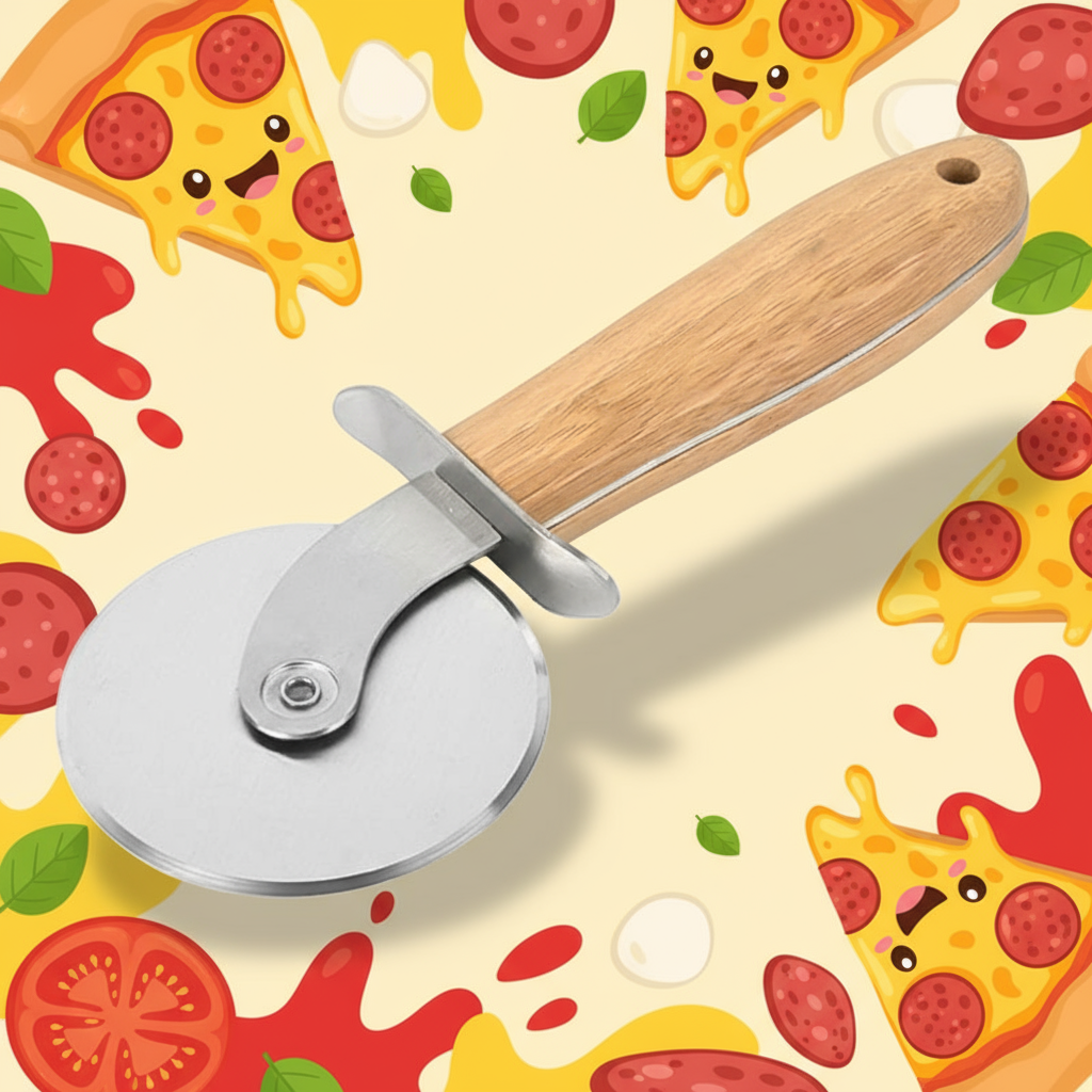 Pizza Wheel Knife, Premium Wooden Handle