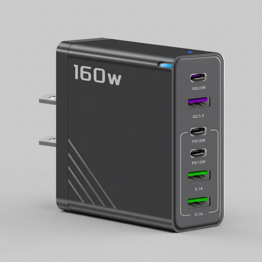 6 Outlets Charging Station, Black,  Extra High Power 160W