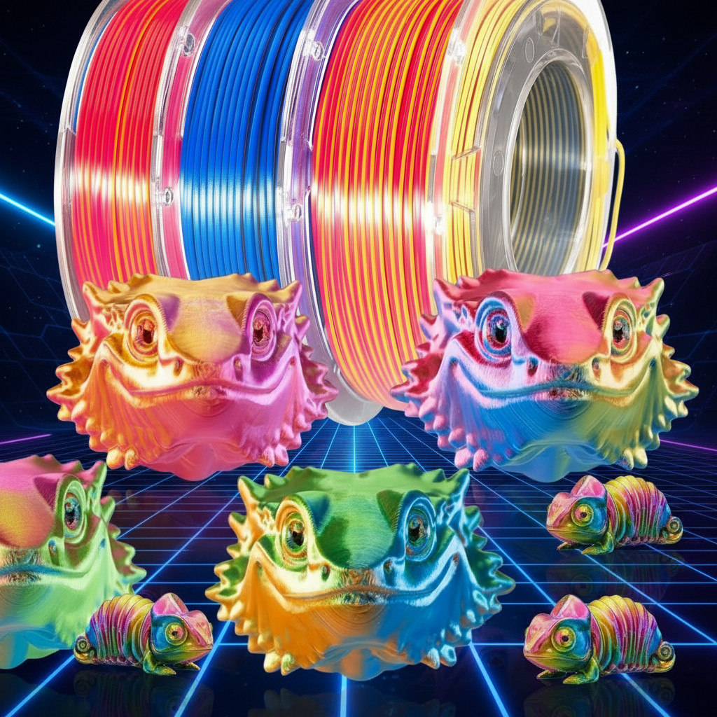 Silk PLA Tri-Color Co-Extruded 3D Printing Filament, High-Speed 1.75mm, 1KG (2.2 lb) Spool