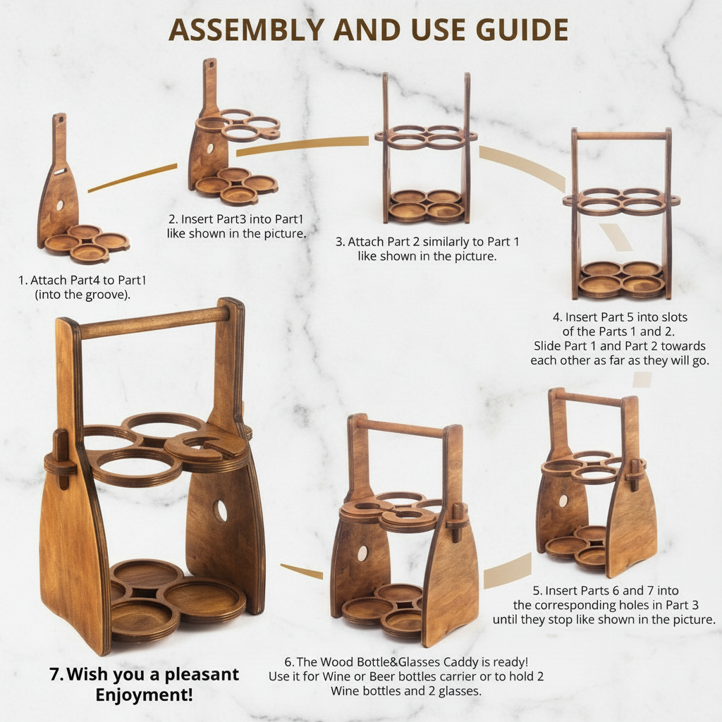 Wine Carrying Box. Fits 4 bottles or glasses. Natural multilayer Hardwood