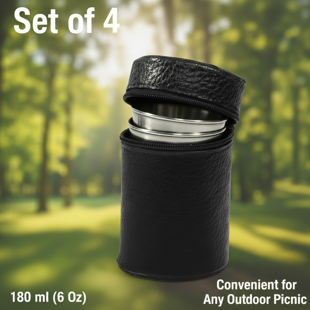 Stainless Steel Shot Glass Set with Leather Carrying Case (180 ml / 6 Oz)