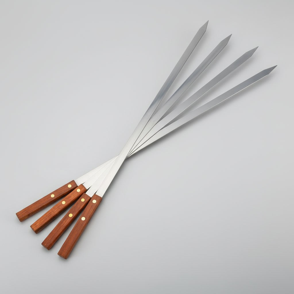BBQ Skewers, Set of 2, Stainless Steel, Wooden Handle,  24 inches