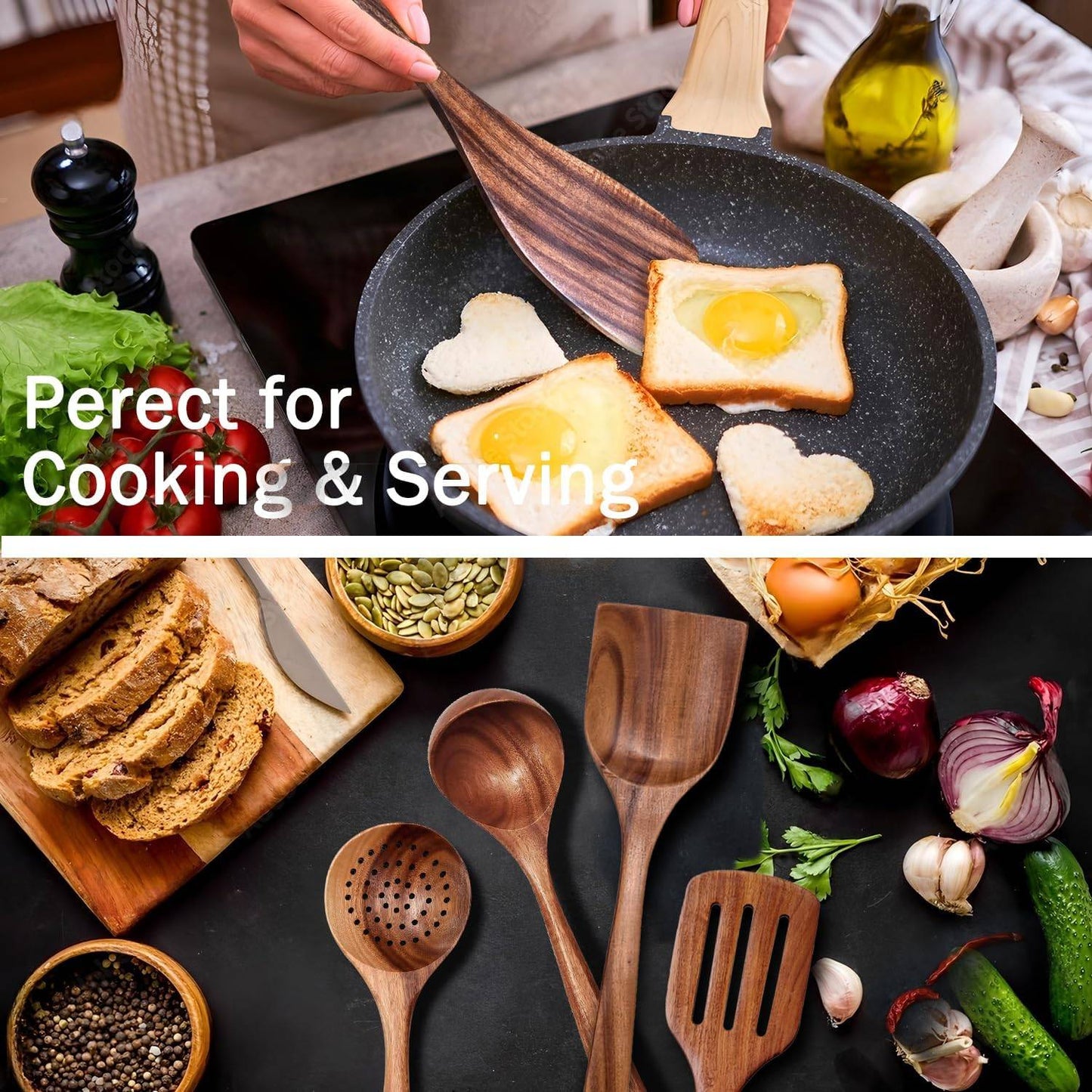 Wooden Cooking Utensil Set, 7pcs, including a Cup,  Acacia Hardwood