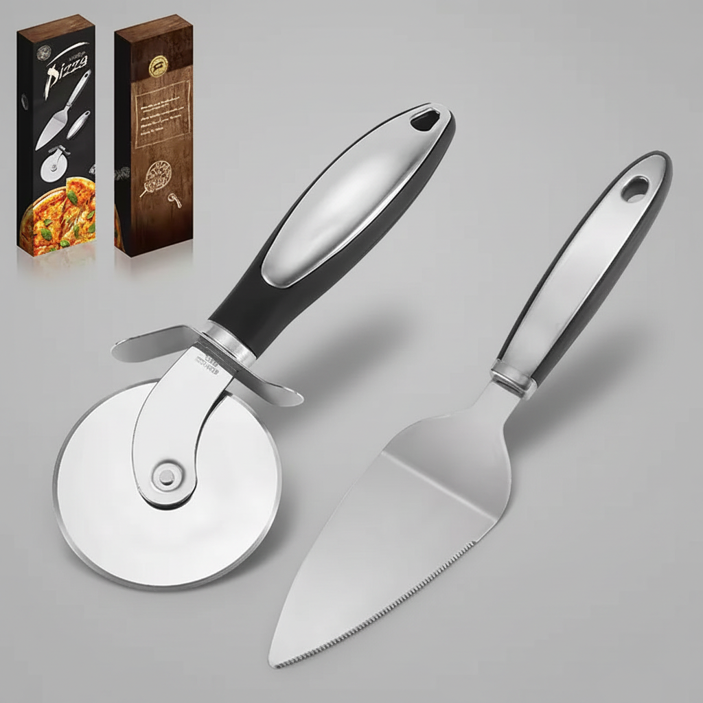 Rolling Pizza Cutter/Spatula Tool Set, Stainless Steel