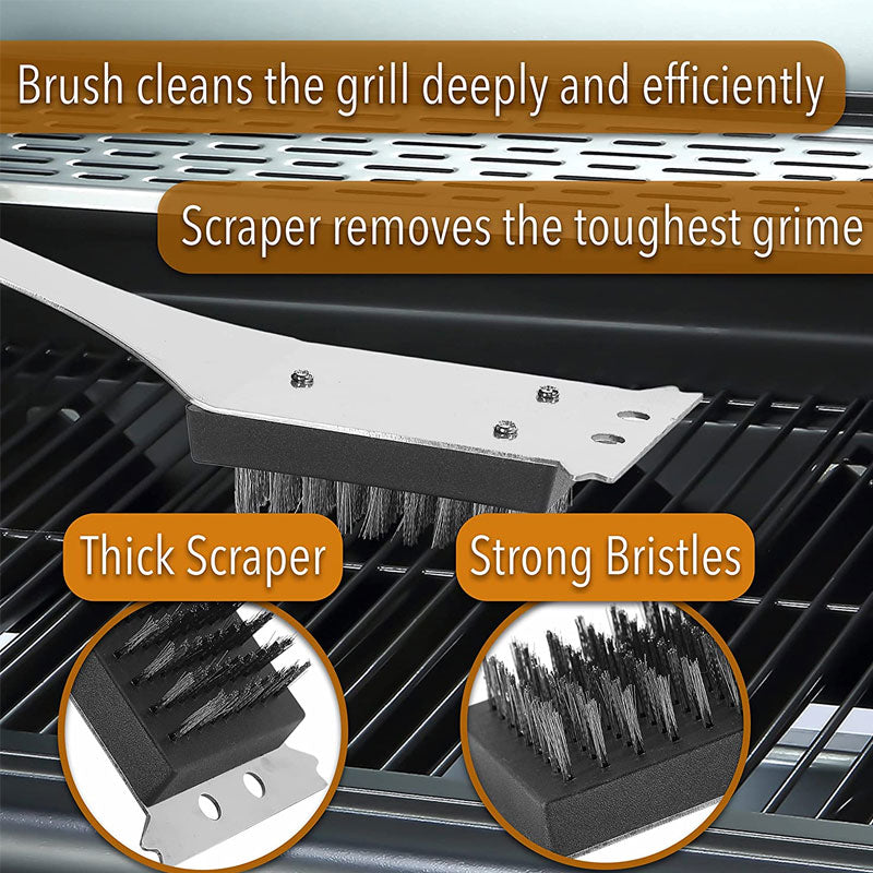 BBQ Grill Cleaning Brush with Scraper, Stainless Steel, 14"
