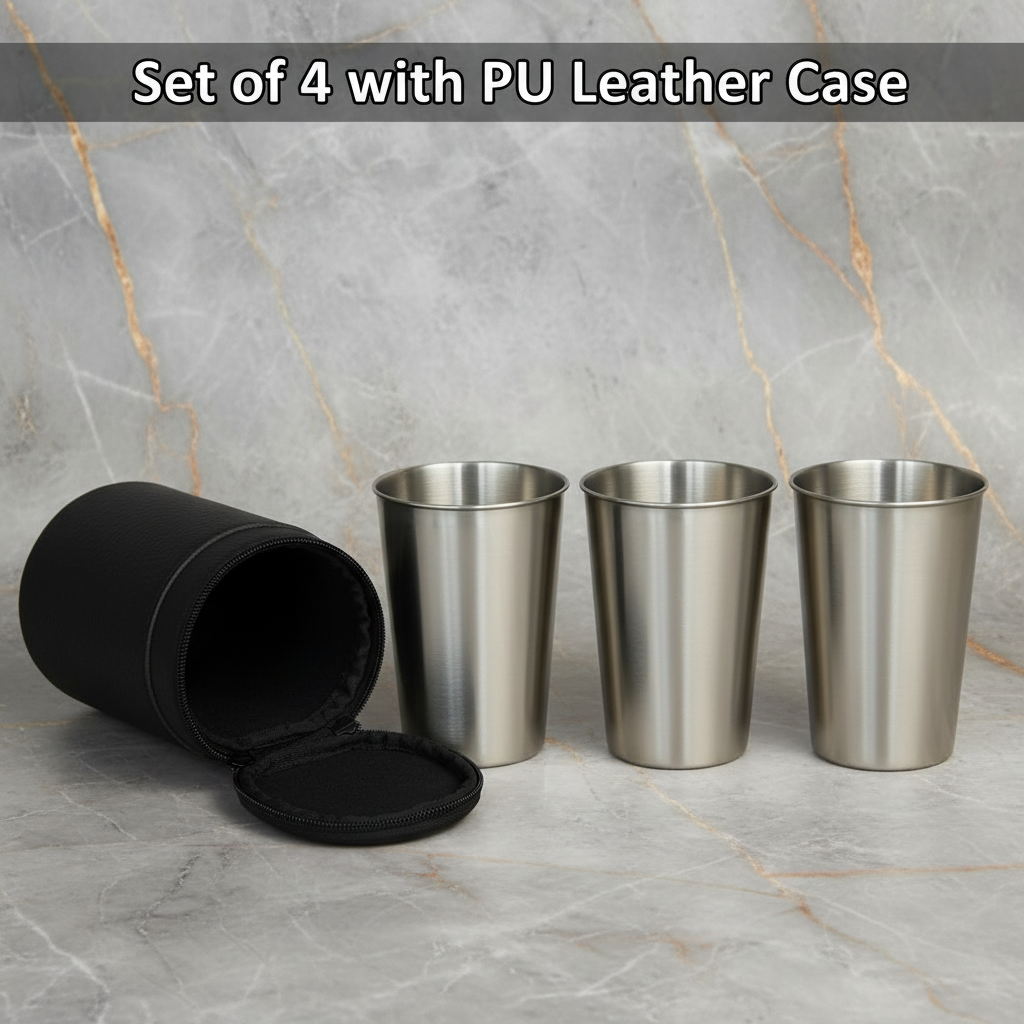 Stainless Steel Shot Glass Set with Leather Carrying Case (180 ml / 6 Oz)