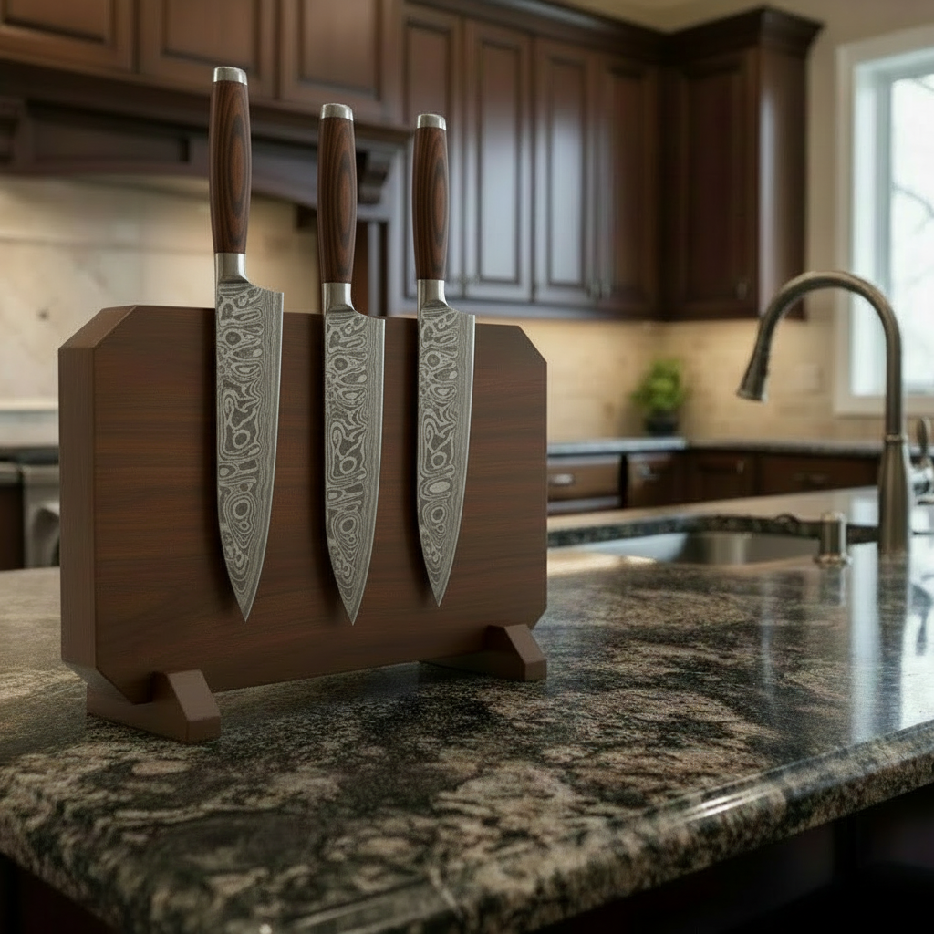 Magnetic Knife Block Thickened Acacia, 14x10 Inches