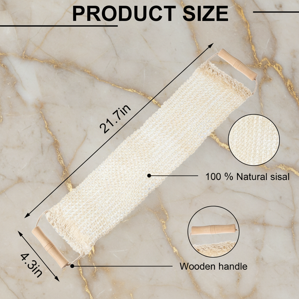 Natural Sisal Bath Back Scrubber Sponge, with Wooden Handles