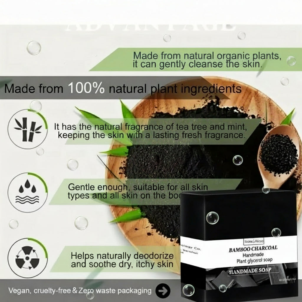 Handmade Plant Soap with Bamboo Charcoal, 100g