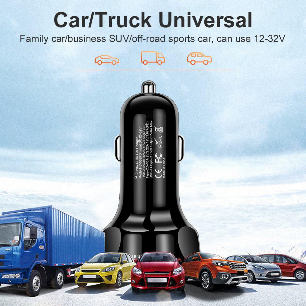 4 Outlets, Black, Car Cell Phone Charger, High Power, 20W