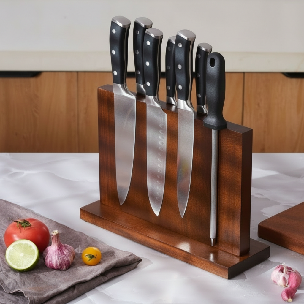 Countertop Magnetic Knife Holder, Acacia Hardwood