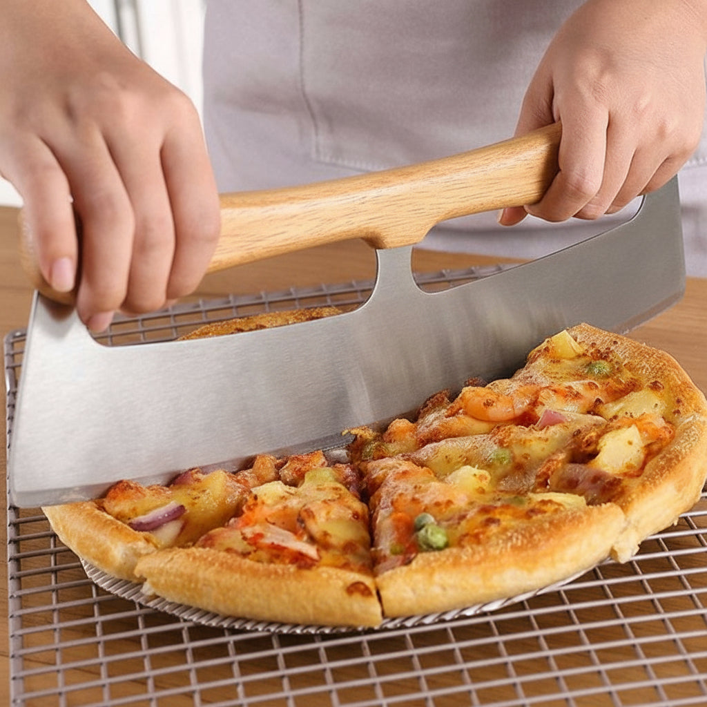 Pizza Cutter, 14 inches Blade, Premium Wooden Handle