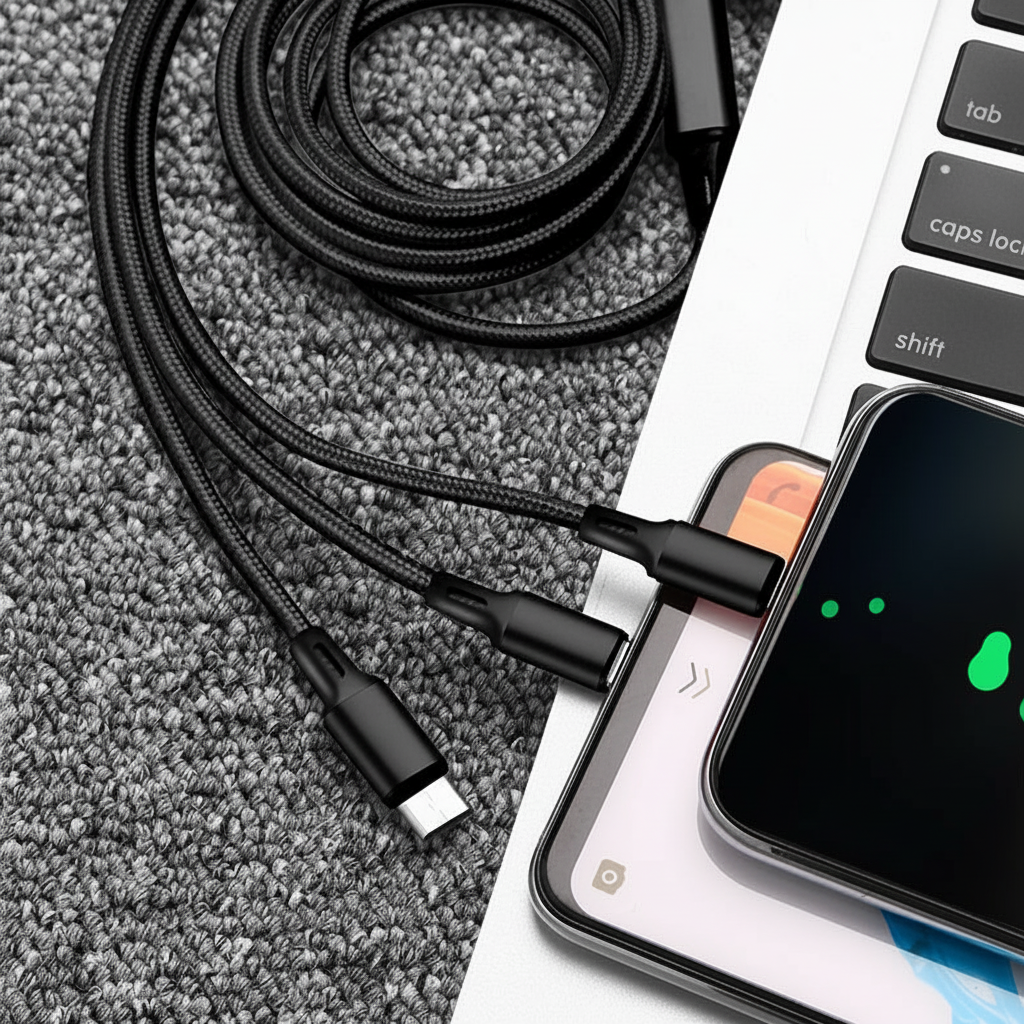Black, 3 in 1 Charging Cable