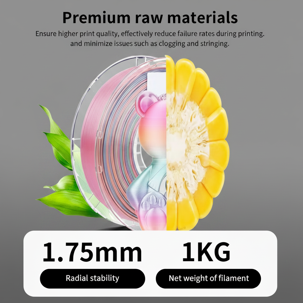 Silk Candy Color 1.75mm 3D Printer PLA Filament 2.2 lb (1 kg)