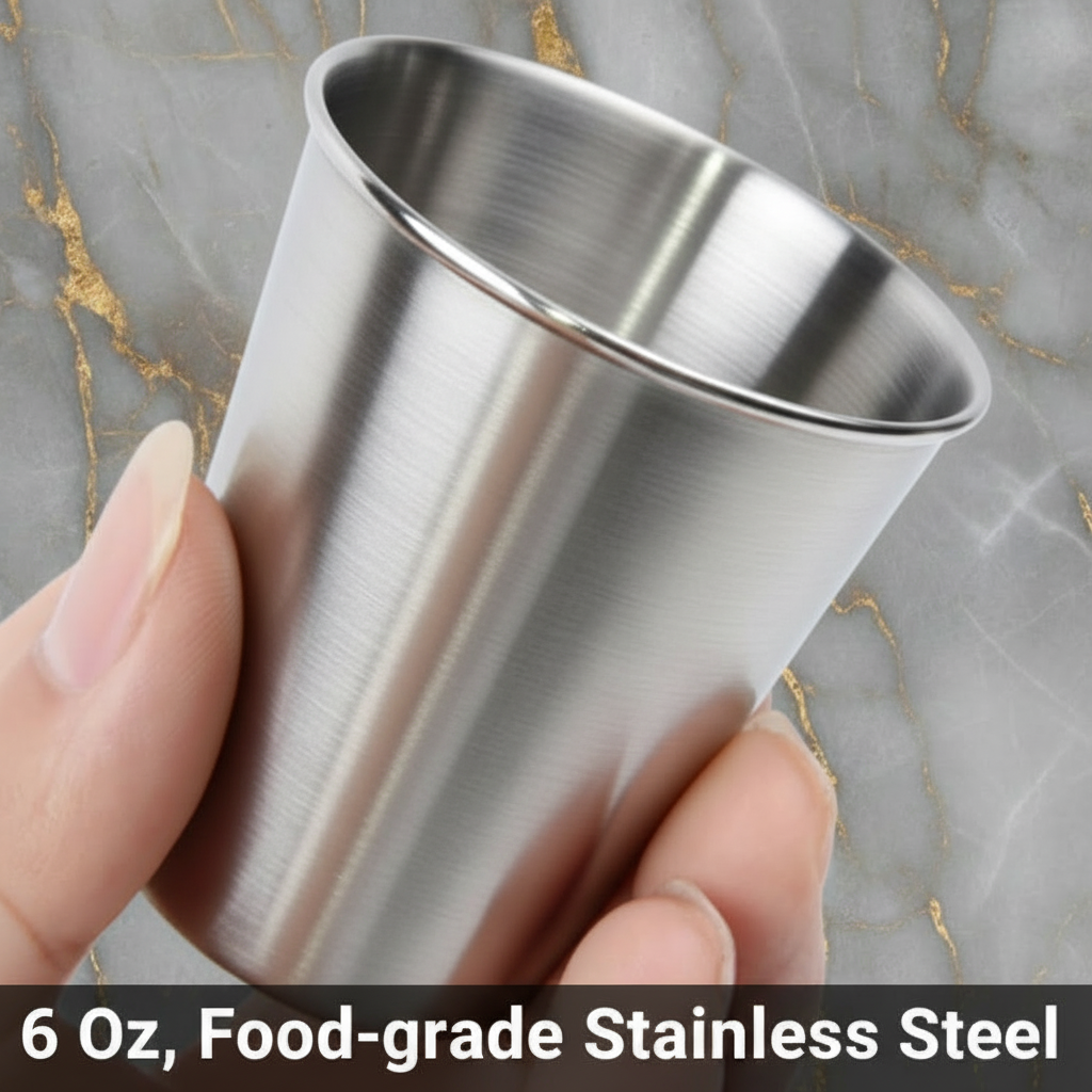 Stainless Steel Shot Glass Set with Leather Carrying Case (30 ml / 1 Oz)