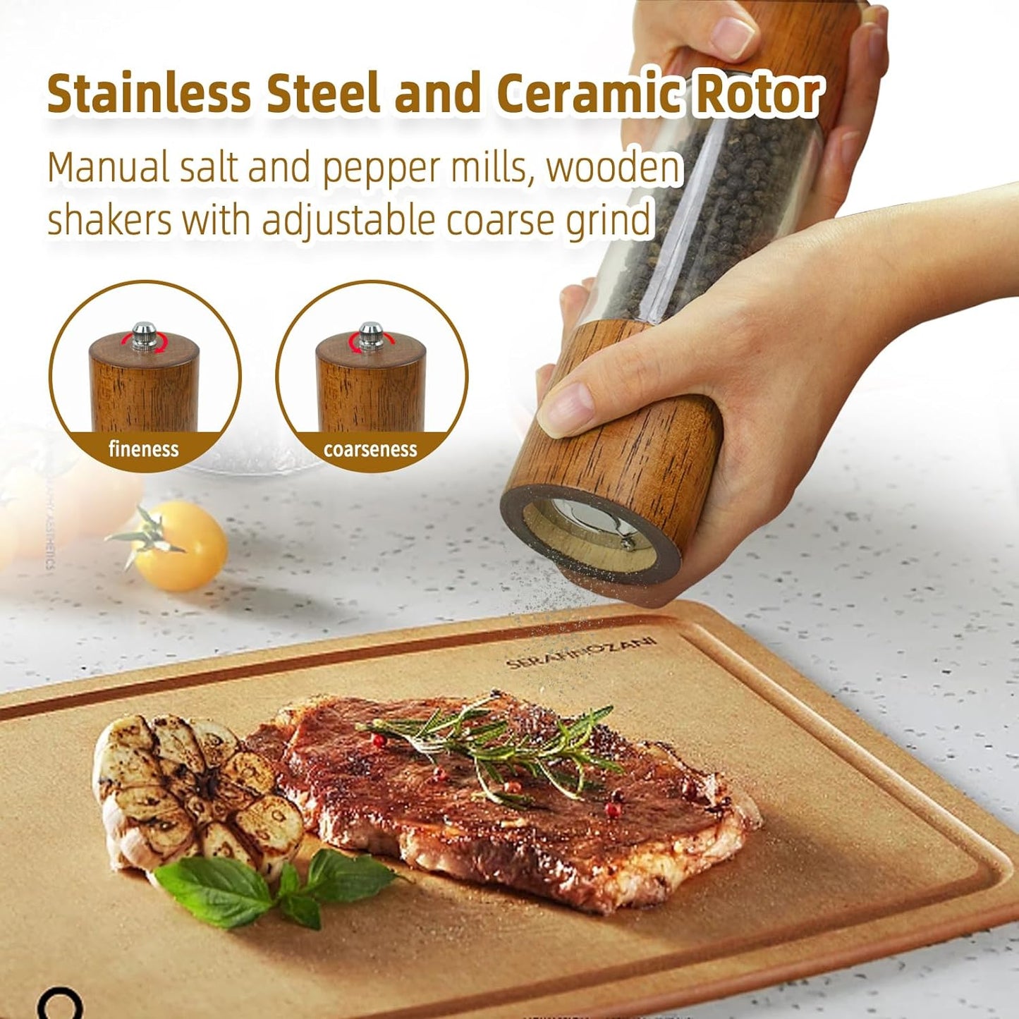 Salt and Pepper Grinder 2pcs Set, Acrylic see-through walls, 8" Tall