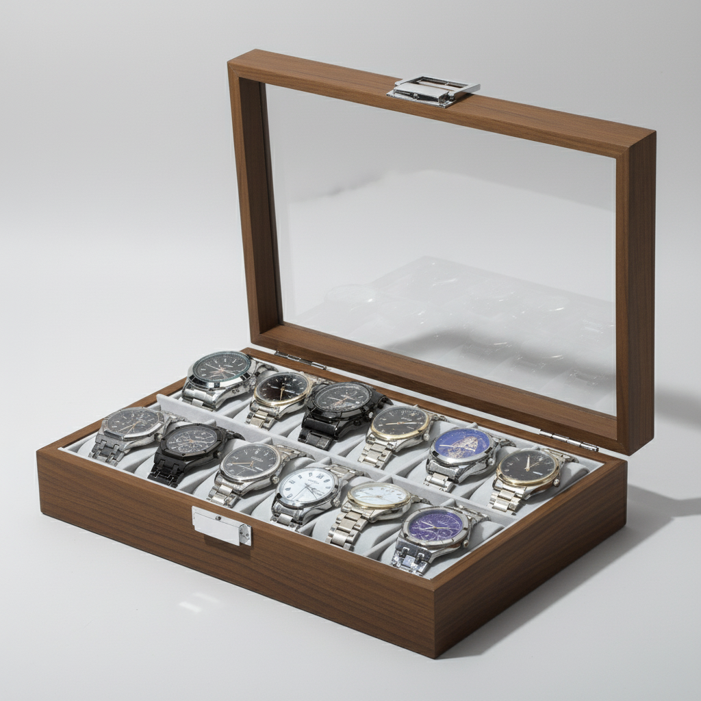 Watch Storage/Display Box, Natural Rubberwood