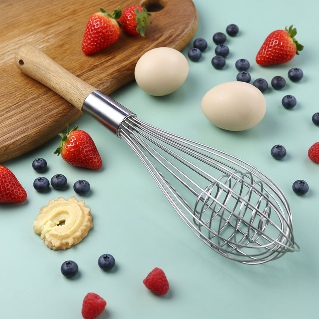 Egg Whisk, Stainless Steel, Hardwood Handle, 11"