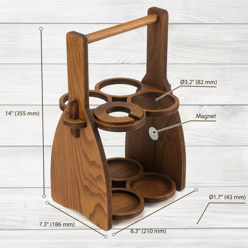 Wine Carrying Box. Fits 4 bottles or glasses. Natural multilayer Hardwood