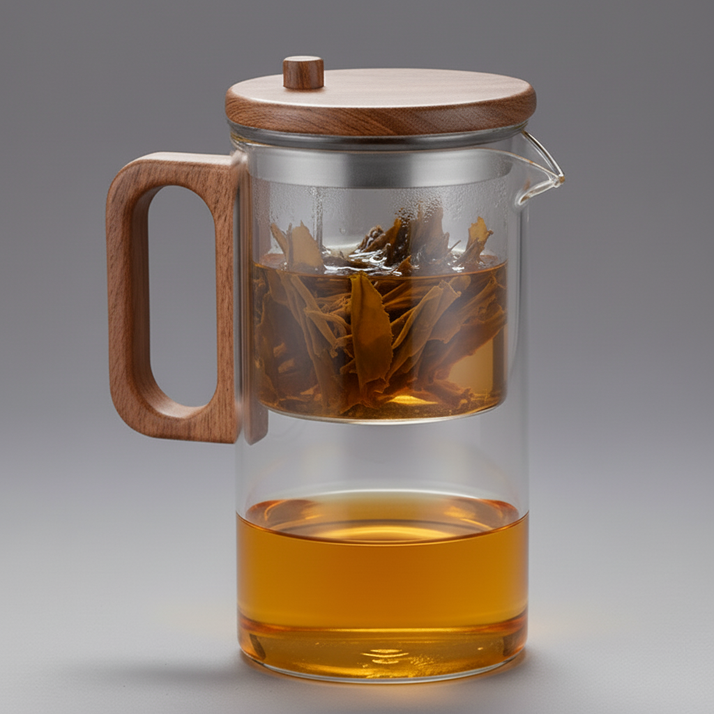 Borosilicate Glass Teapot with Infuser, Walnut Lid & Handle, 21 Oz