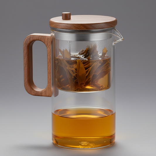 Borosilicate Glass Teapot with Infuser, Walnut Lid & Handle, 21 Oz