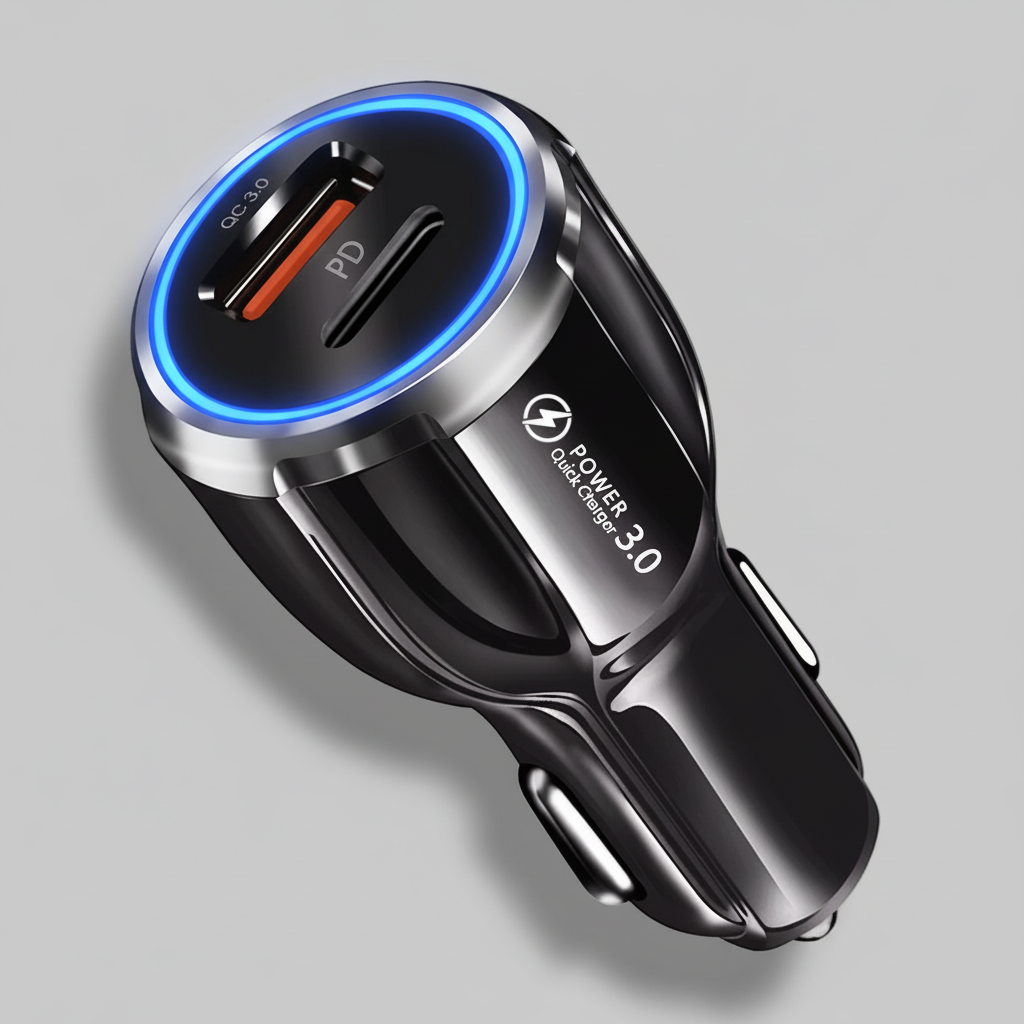 Car Cell Phone Charger, 2 Outlets, Black, High Power, 3A