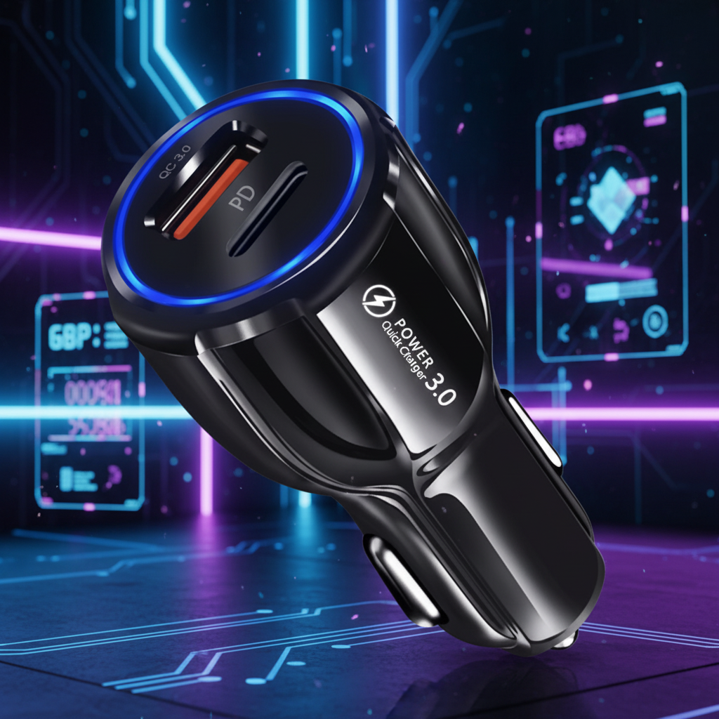Car Cell Phone Charger, 2 Outlets, Black, High Power, 3A