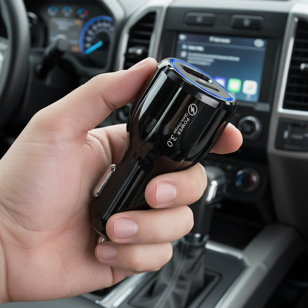 Car Cell Phone Charger, 2 Outlets, Black, High Power, 3A