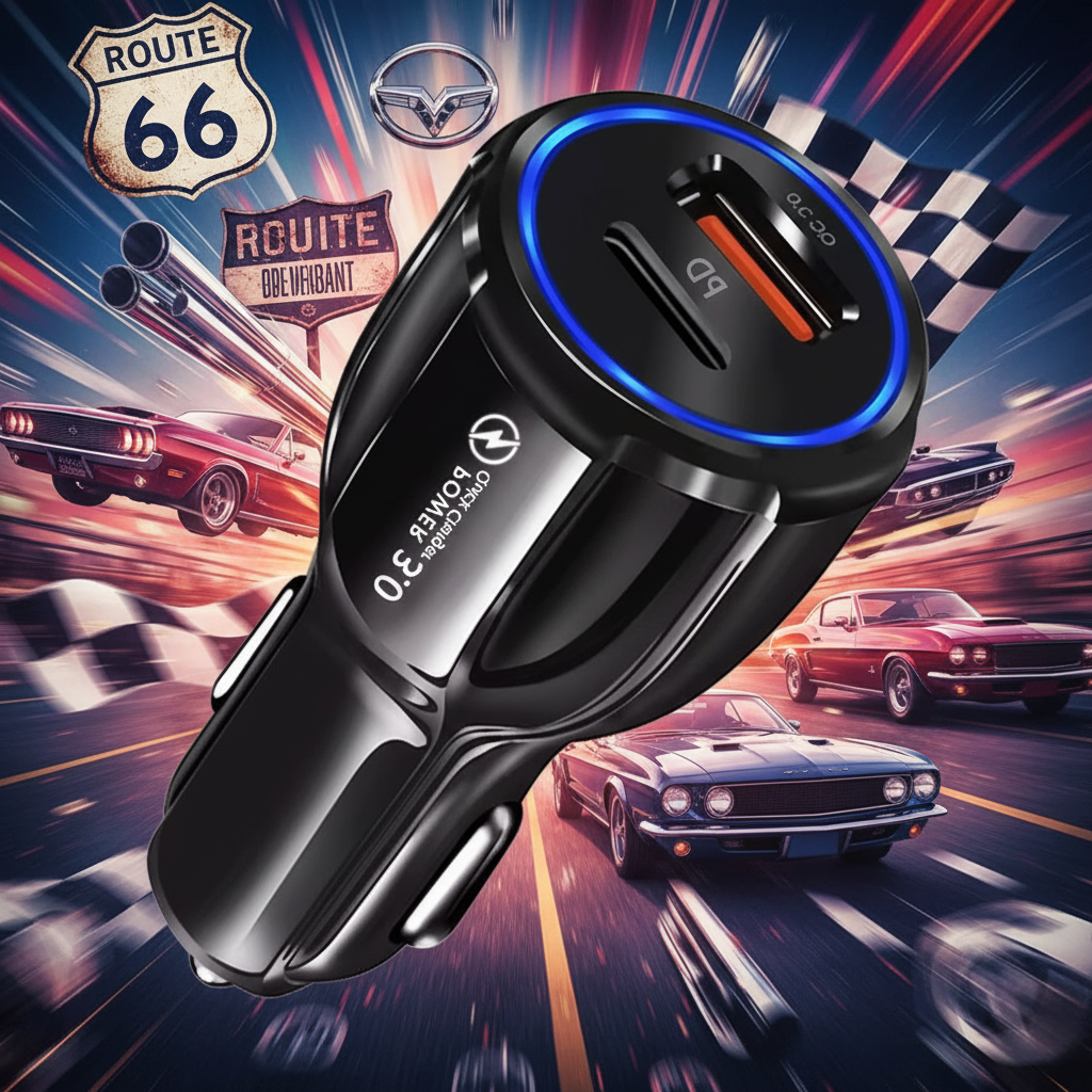 Car Cell Phone Charger, 2 Outlets, Black, High Power, 3A