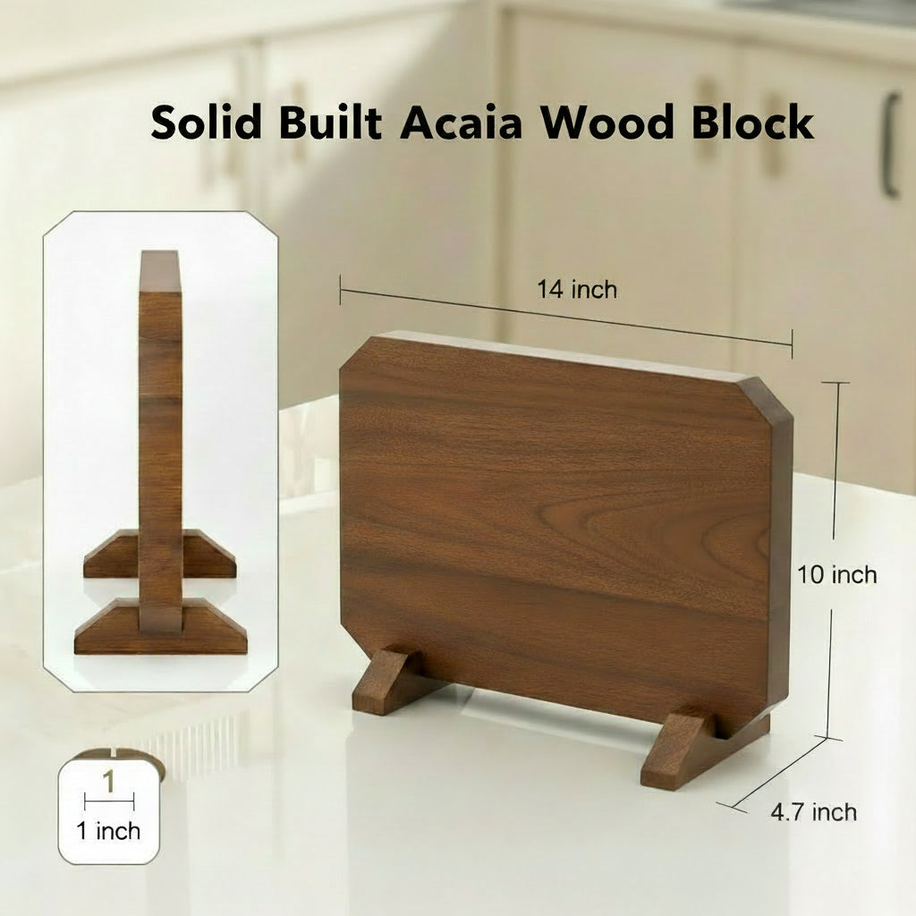 Magnetic Knife Block Thickened Acacia, 14x10 Inches