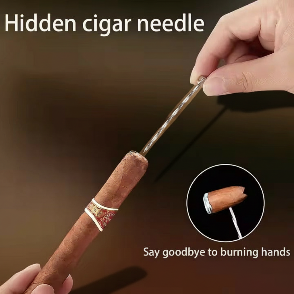 Cigar Lighter, Redwood Grain, with V-shaped Cigar Cutter