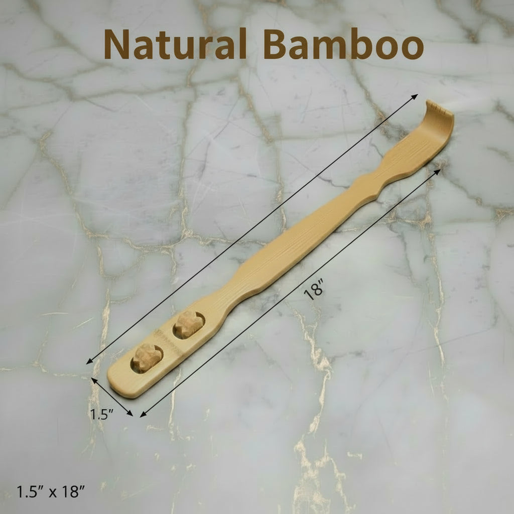Bamboo Back Scratcher, 18 inches Handle, with Massage Roller