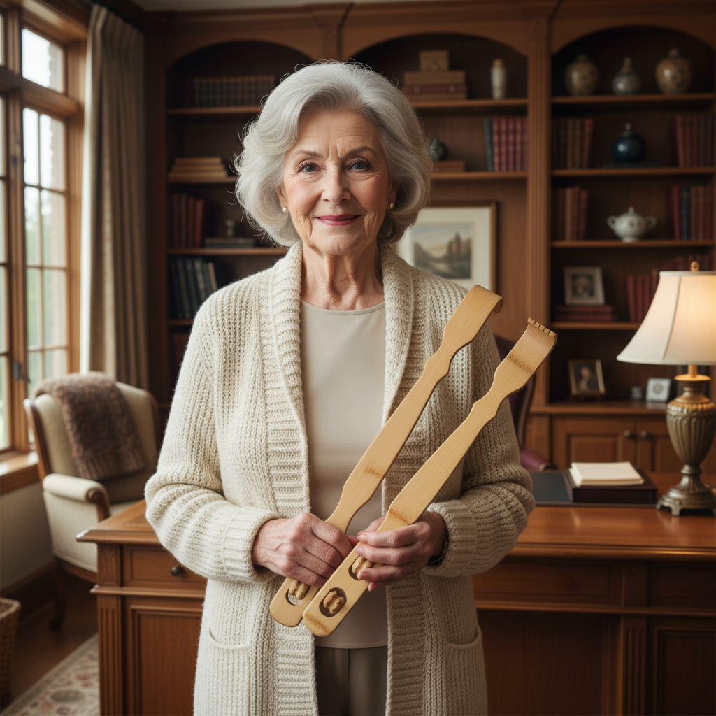 Bamboo Back Scratcher, 18 inches Handle, with Massage Roller
