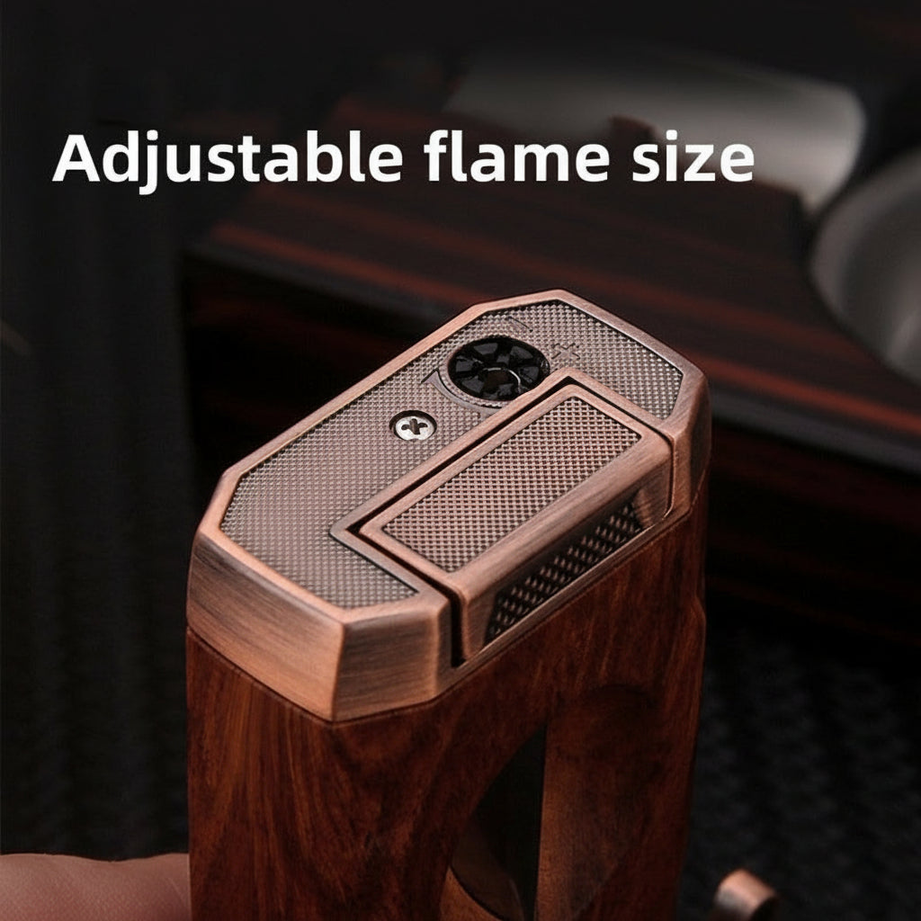 Cigar Lighter, Redwood Grain, with V-shaped Cigar Cutter