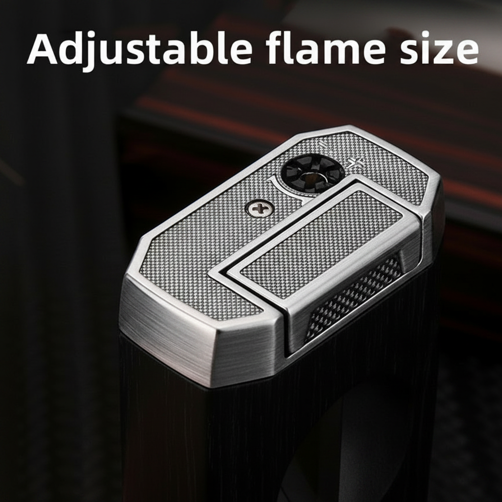 Cigar Lighter, Business Black, with V-shaped Cigar Cutter