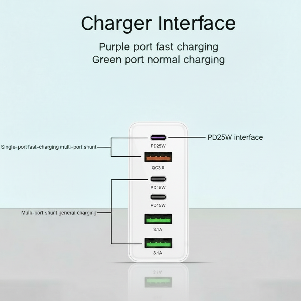 6 Outlets Charging Station, White, Extra High Power 160W
