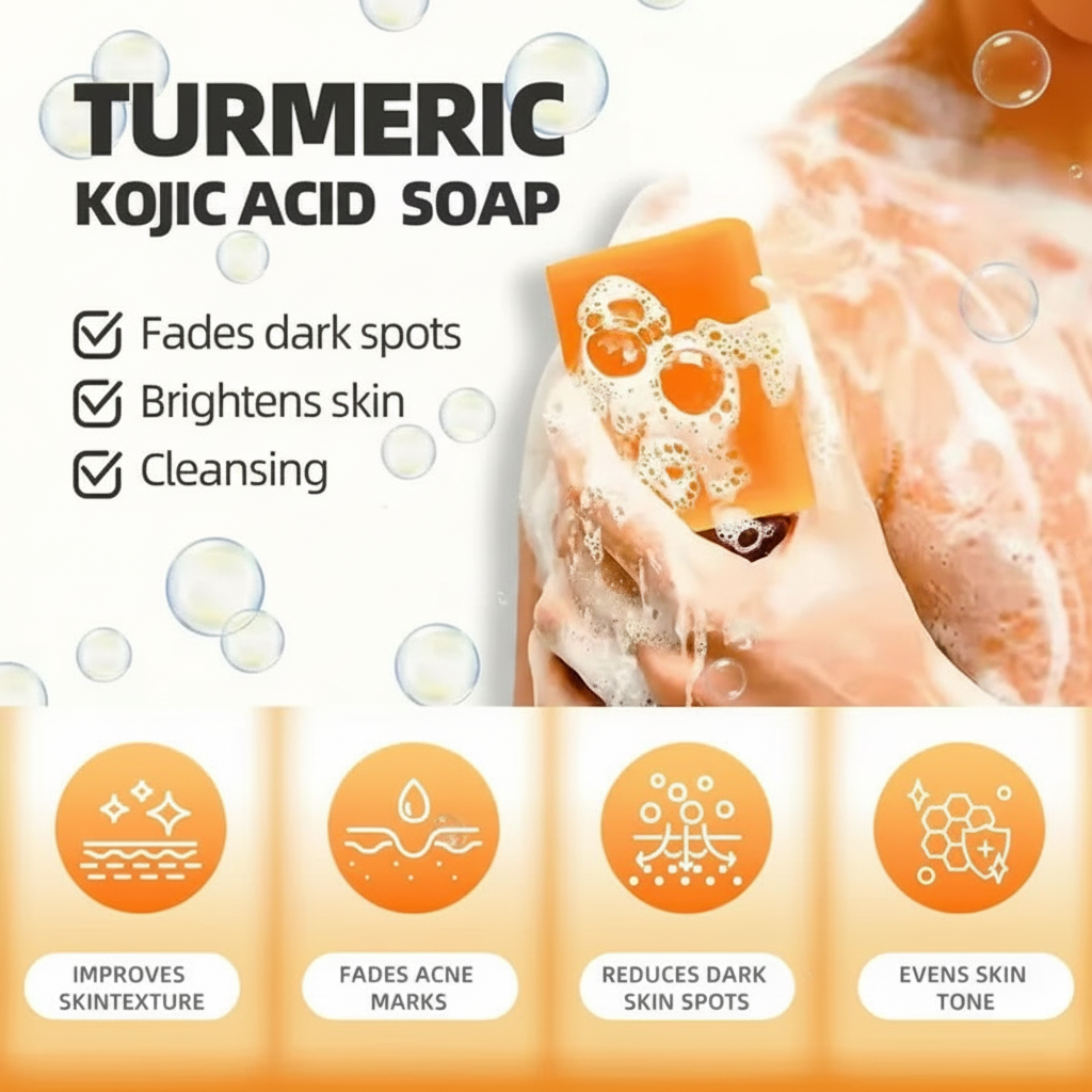 Turcuma Kojic acid Handmade Soap with Turcuma Scrub , 100g