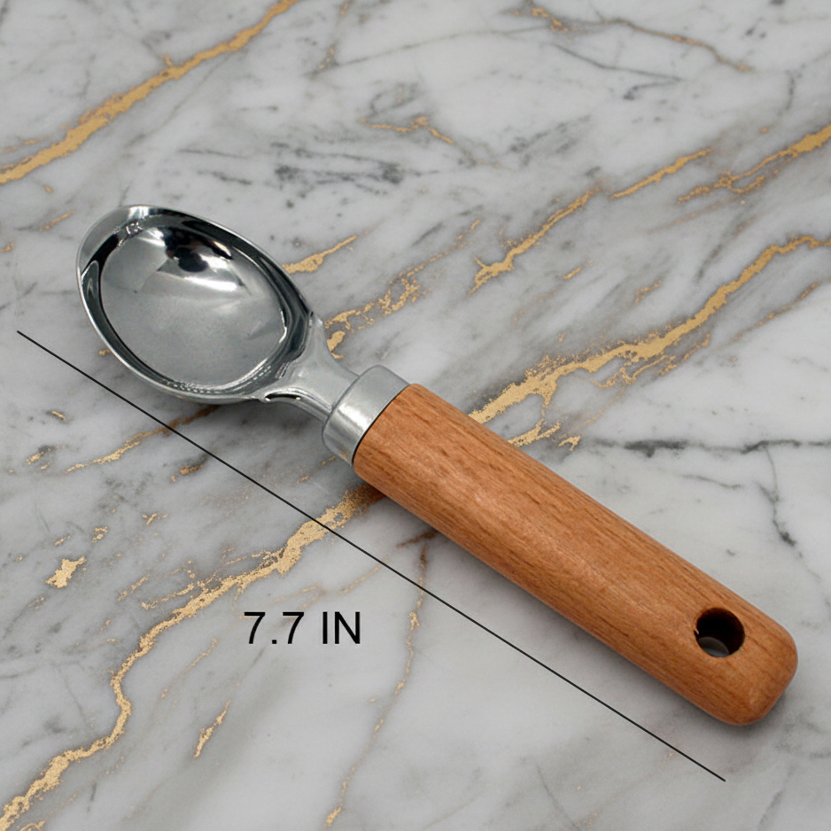 Ice Cream Scoop Spoon, Stainless Steel, Wooden Handle