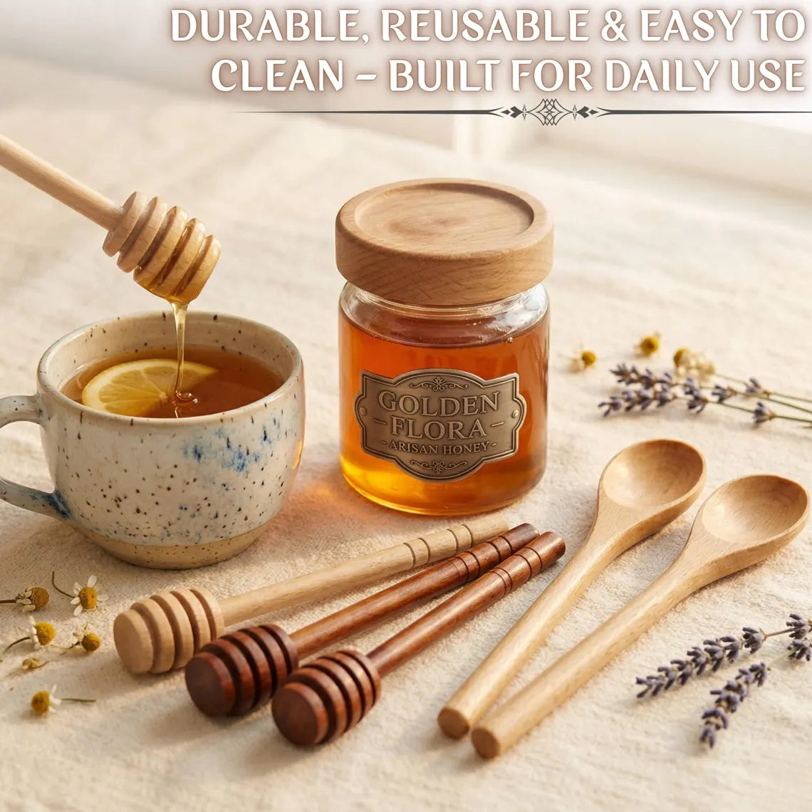 Natural Wooden Honey Dipper, 6 inches