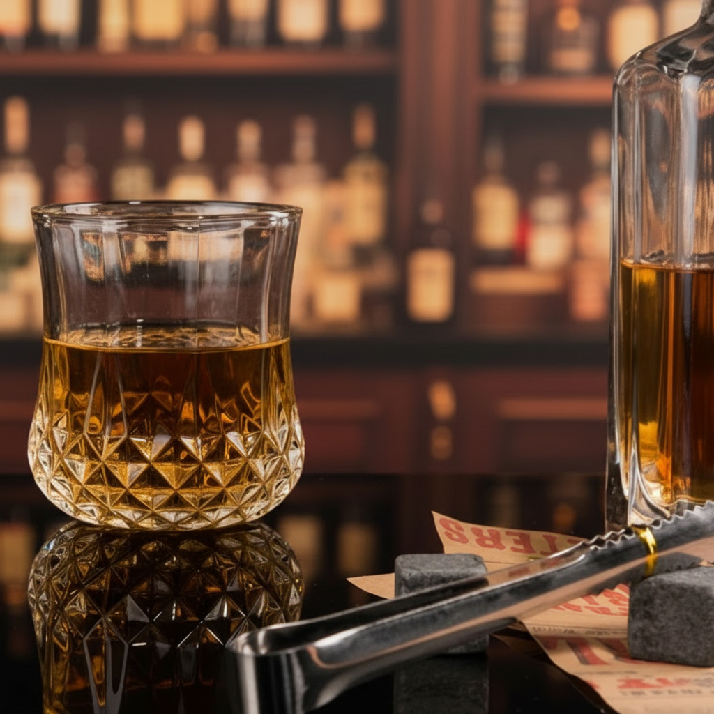 Whisky Chilling Stones & Glass Gift Set in in Wooden Gift box
