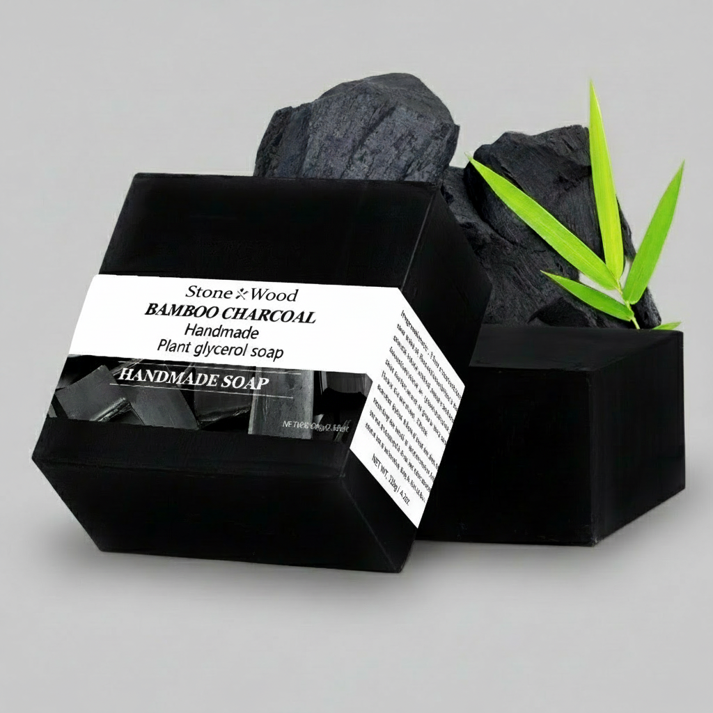 Handmade Plant Soap with Bamboo Charcoal, 100g