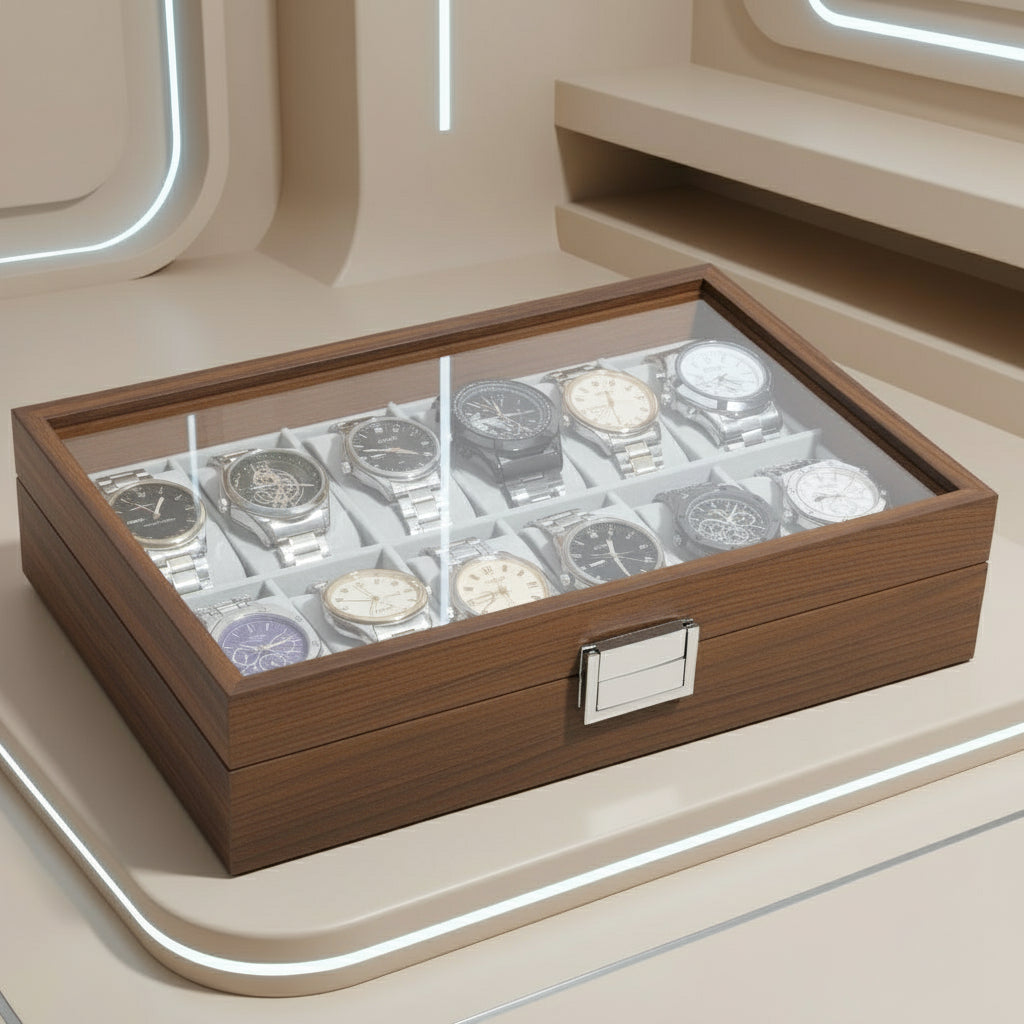 Watch Storage/Display Box, Natural Rubberwood