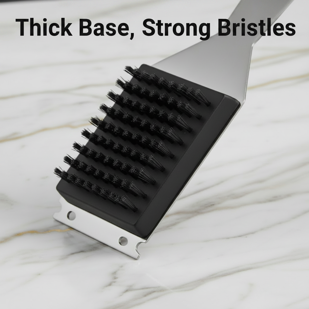 BBQ Grill Cleaning Brush with Scraper, Stainless Steel, 14"