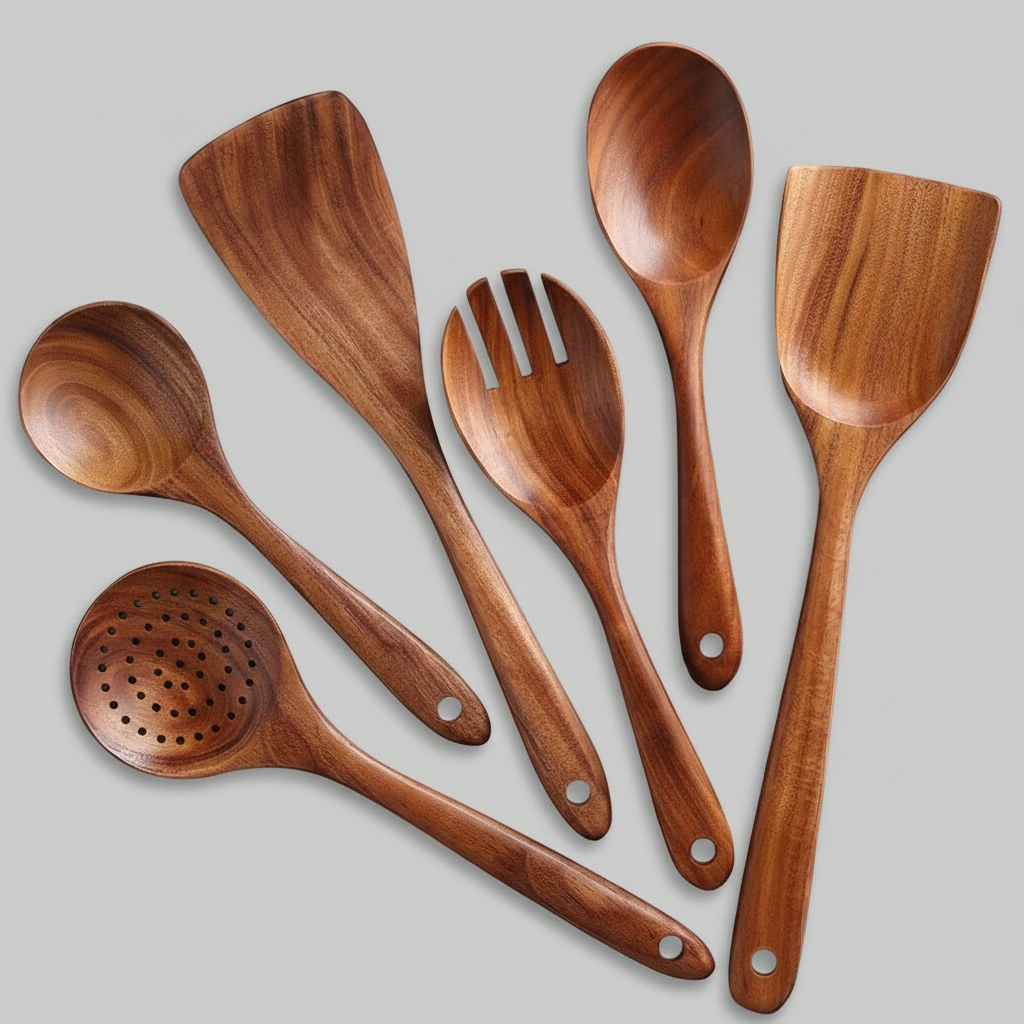 Wooden Cooking Utensil Set, 7pcs, including a Cup,  Acacia Hardwood